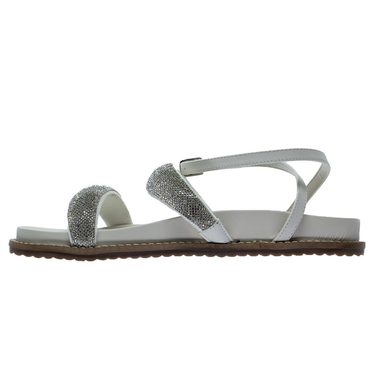 Sandália Papete Rasteira Feminina Ana Laura 23973 Offwhite Branco/Prata 2