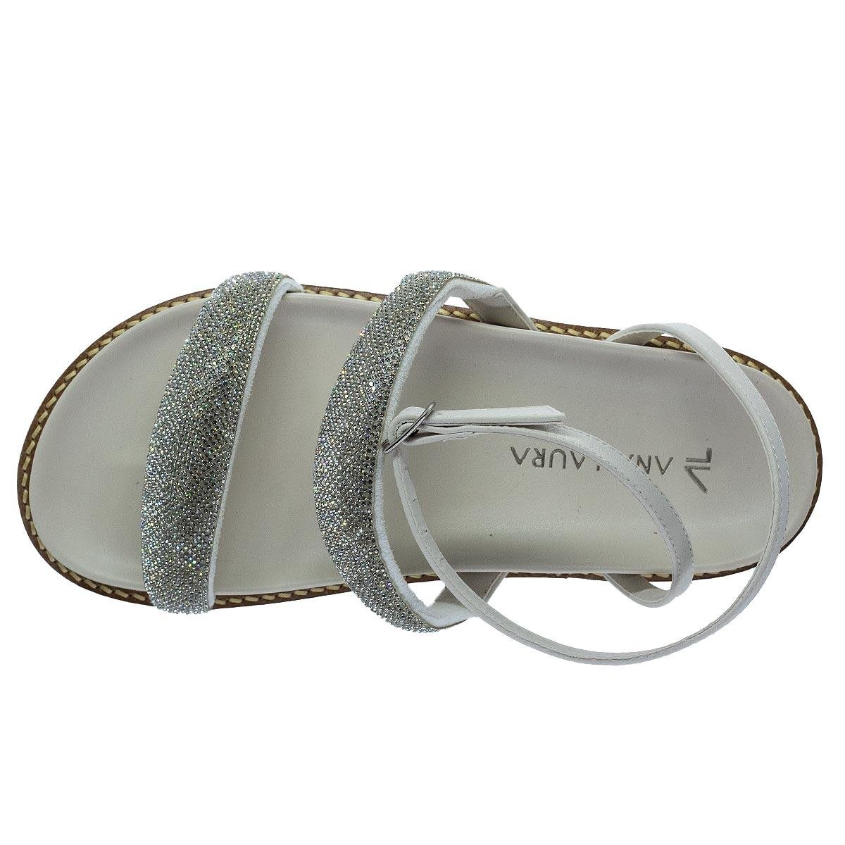 Sandália Papete Rasteira Feminina Ana Laura 23973 Offwhite Branco/Prata 3