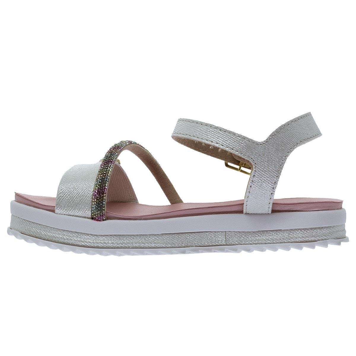 Sandália Rasteira Infantil Menina Molekinha 2305.1570 Prata Branco/Prata 2