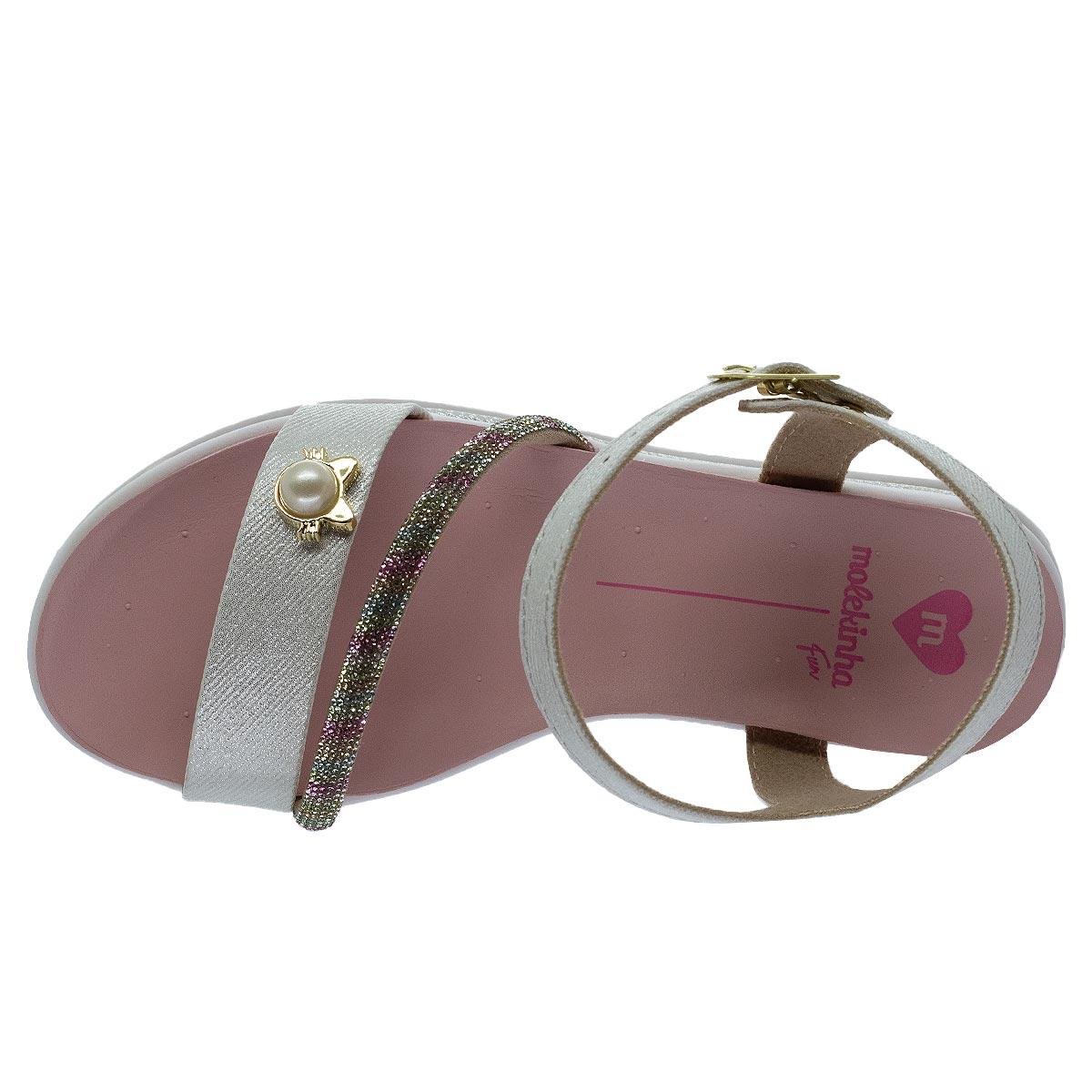 Sandália Rasteira Infantil Menina Molekinha 2305.1570 Prata Branco/Prata 3