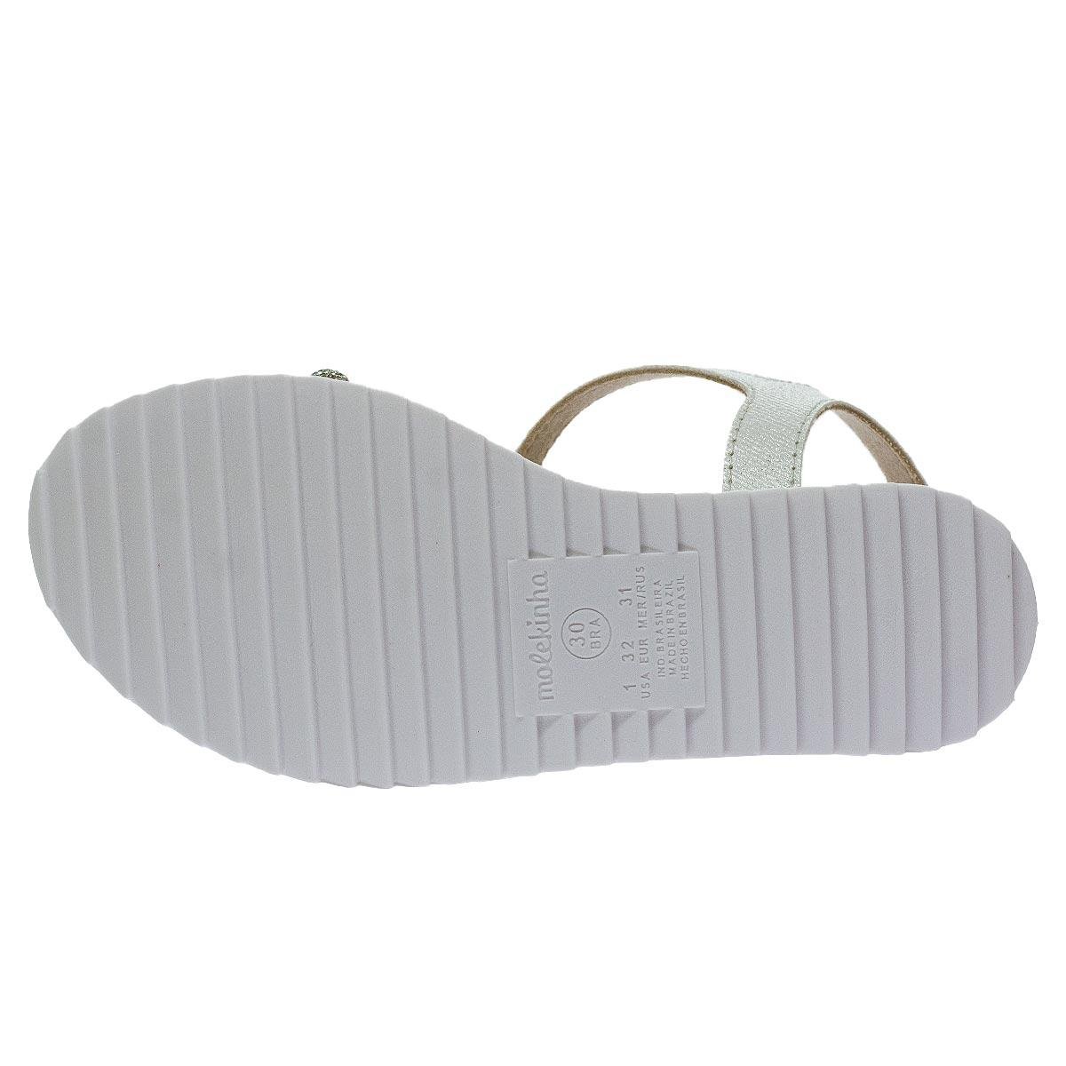 Sandália Rasteira Infantil Menina Molekinha 2305.1570 Prata Branco/Prata 4