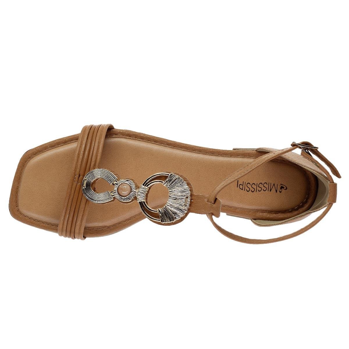 Sandália Rasteira Feminina Mississipi MF013 Camel Camel 3