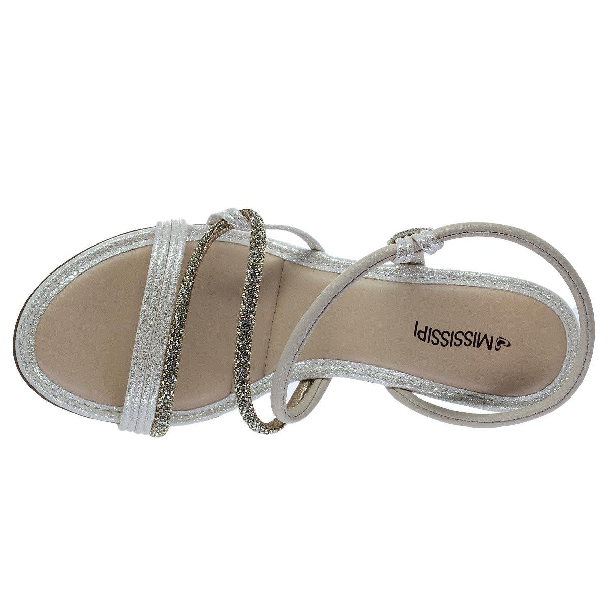 Sandália Salto Médio Feminina Mississipi MC415 Offwhite Gelo 3