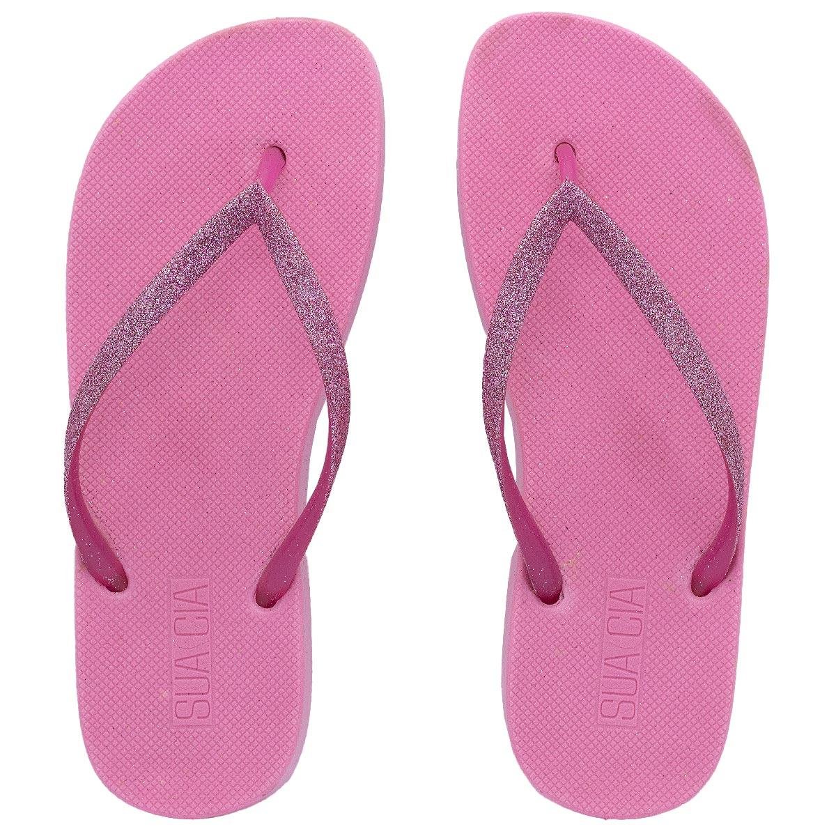 Chinelo feminino Sua Cia Brilho Rosa