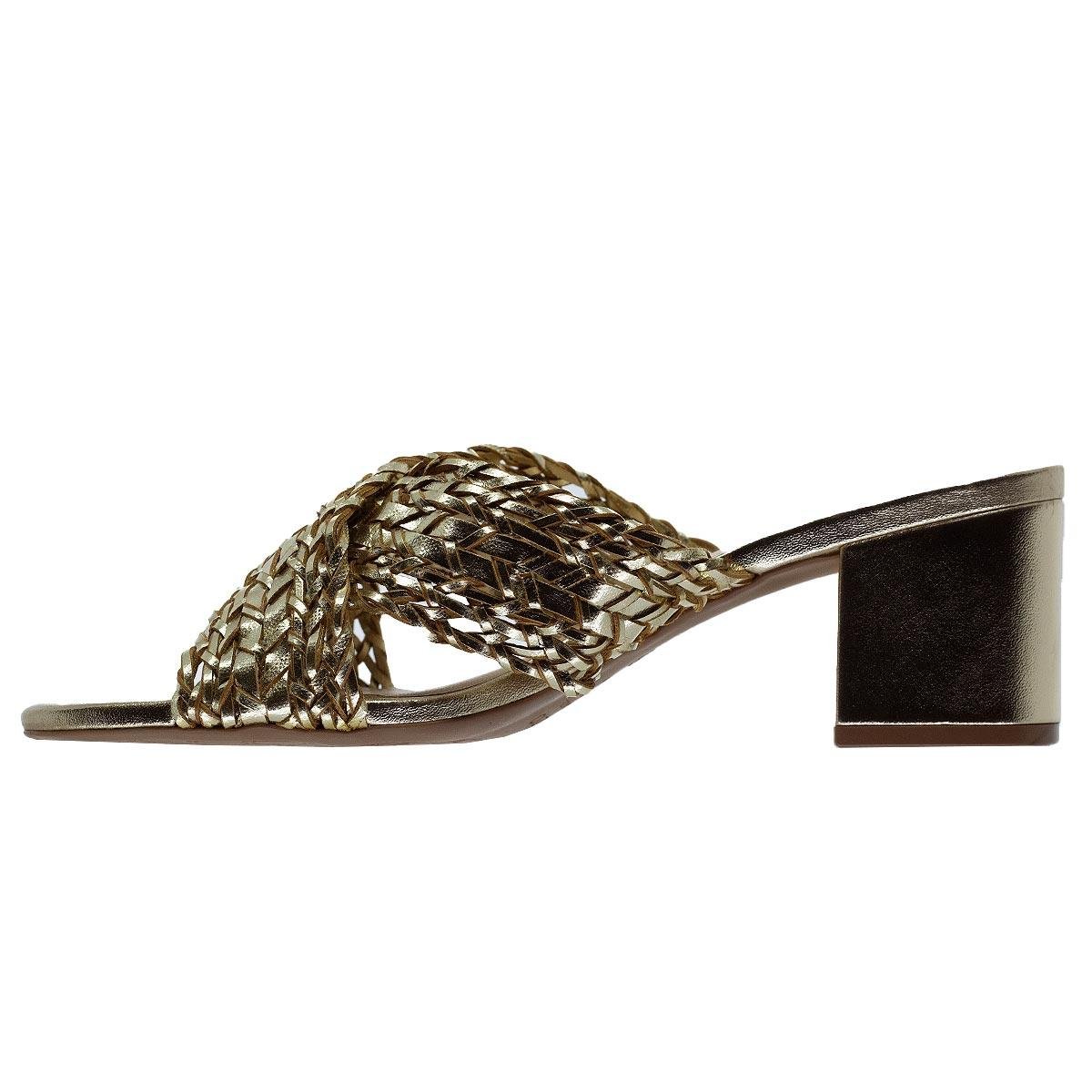 Tamanco Salto Médio Feminino Arezzo A10055 Dourado Dourado 2