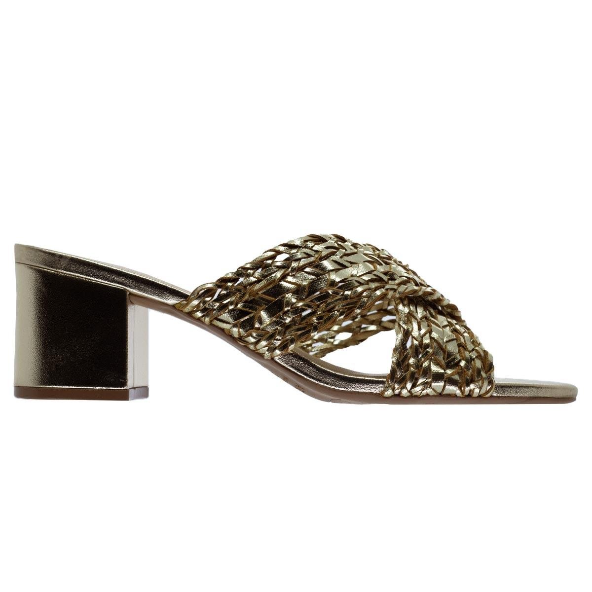 Tamanco Salto Médio Feminino Arezzo A10055 Dourado