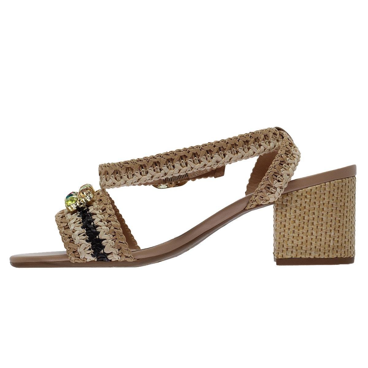 Sandália Salto Médio Feminino Arezzo A10055 Palha Bege 2