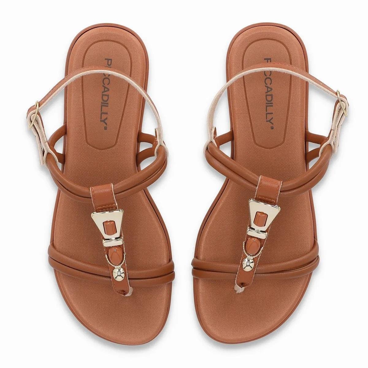 Sandália Rasteira Feminina Piccadilly 523002-11 Camel Marrom 4