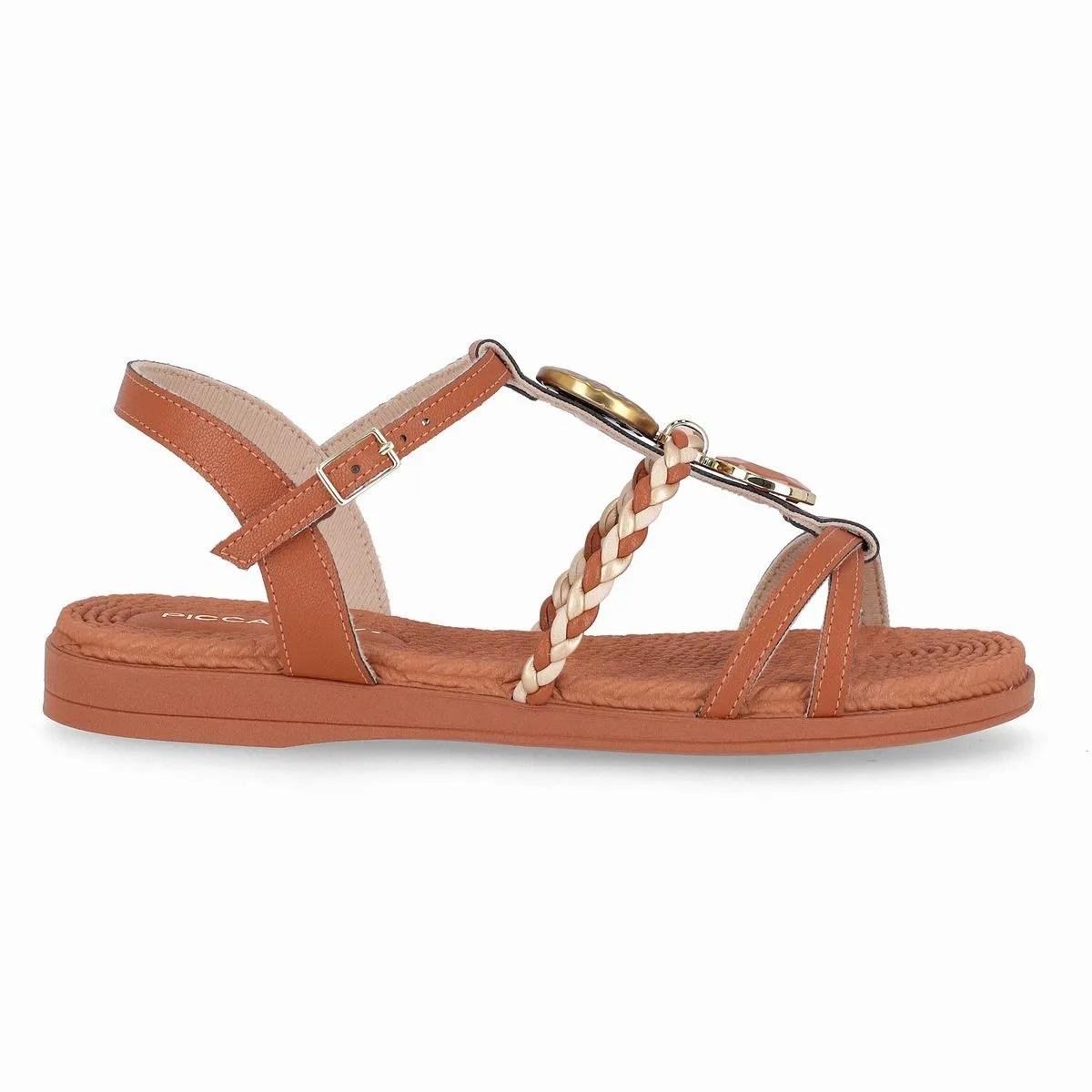 Sandália Rasteira Feminina Piccadilly 513040-1 Camel