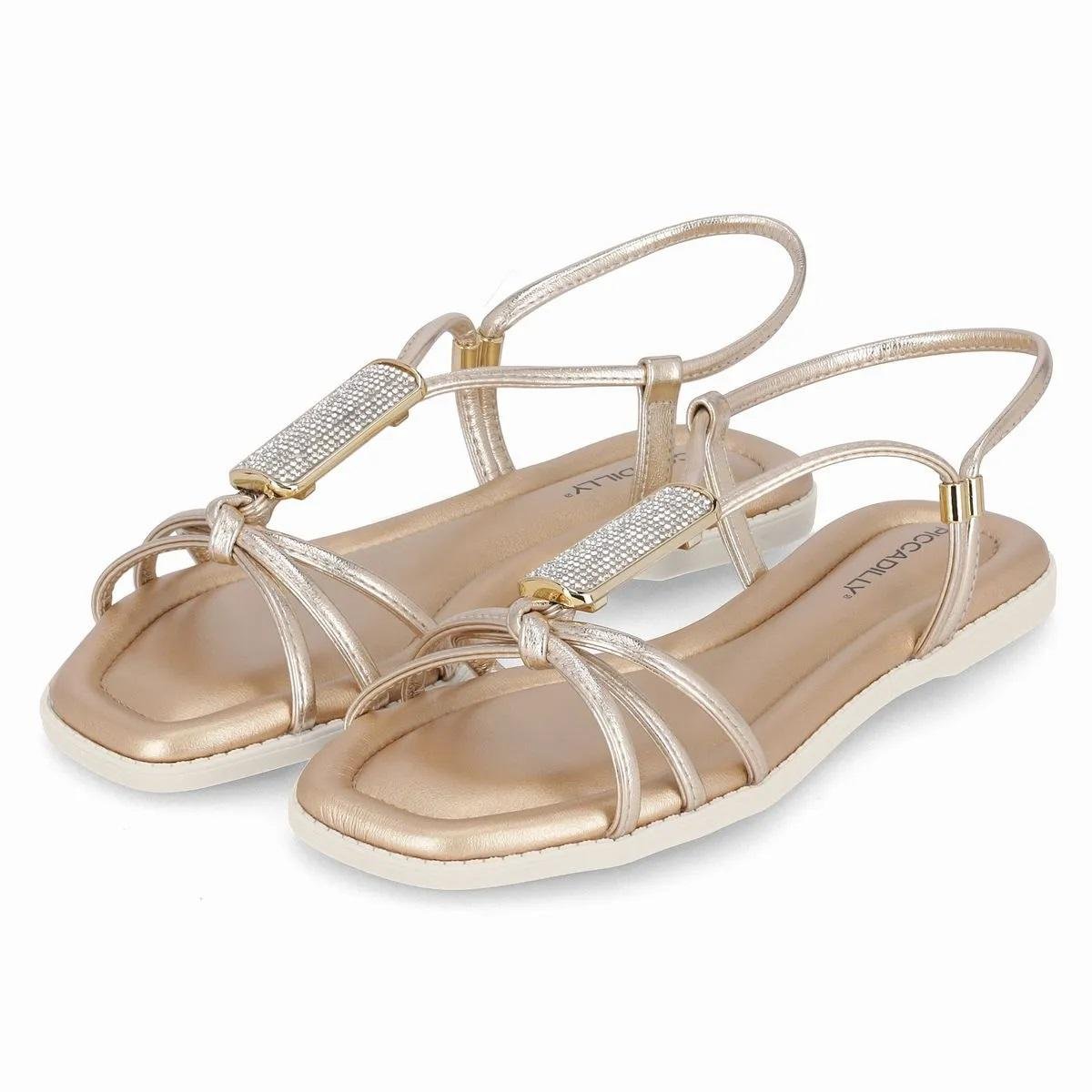 Sandália Rasteira Feminina Piccadilly 508065-1 Dourado Dourado 2