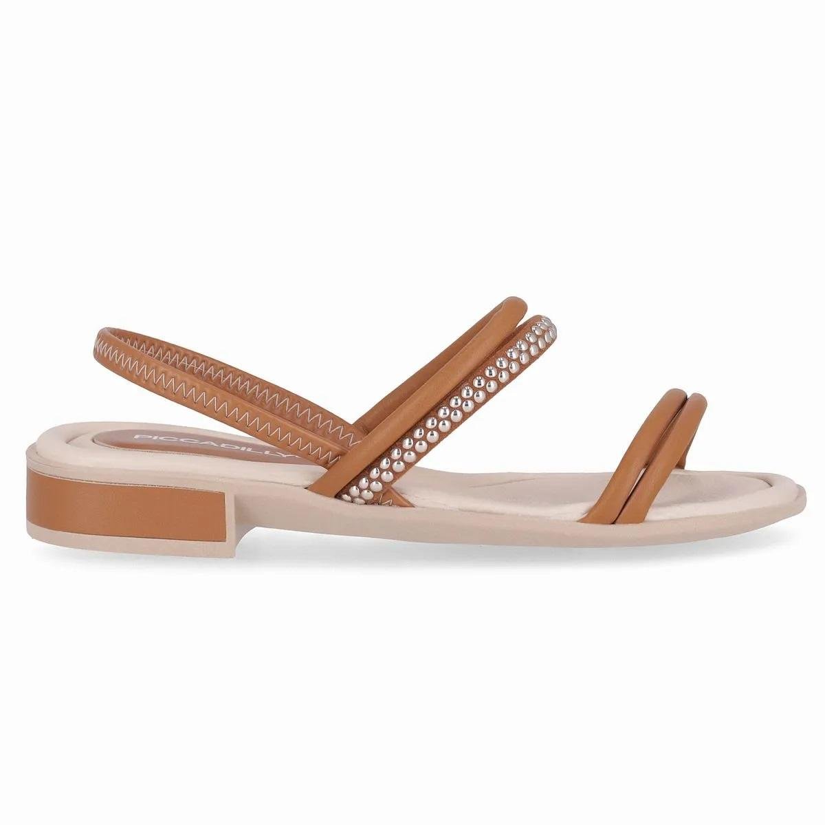 Sandália Salto Baixo Feminina Piccadilly 590068 Camel