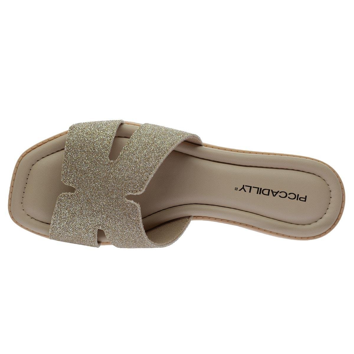 Rasteira Feminina Piccadilly 506013 Nude Dourado 3