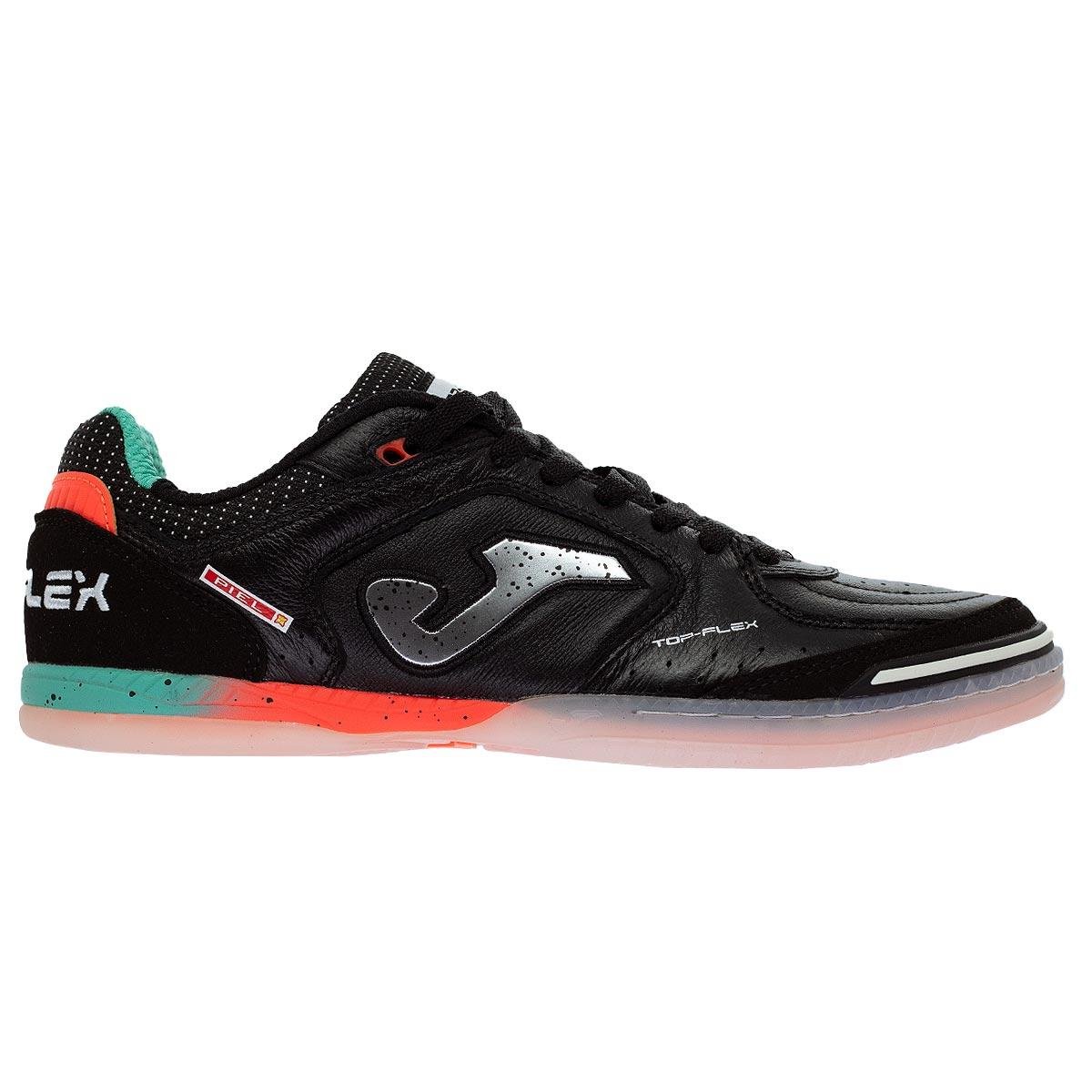 Chuteira Futsal Joma Top Flex Unissex Preto Preto/Coral/Verde