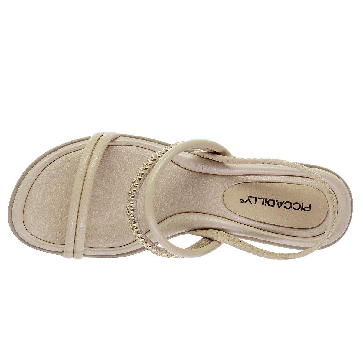 Sandália Salto Baixo Feminina Piccadilly 590068-2 Offwhite Areia 3