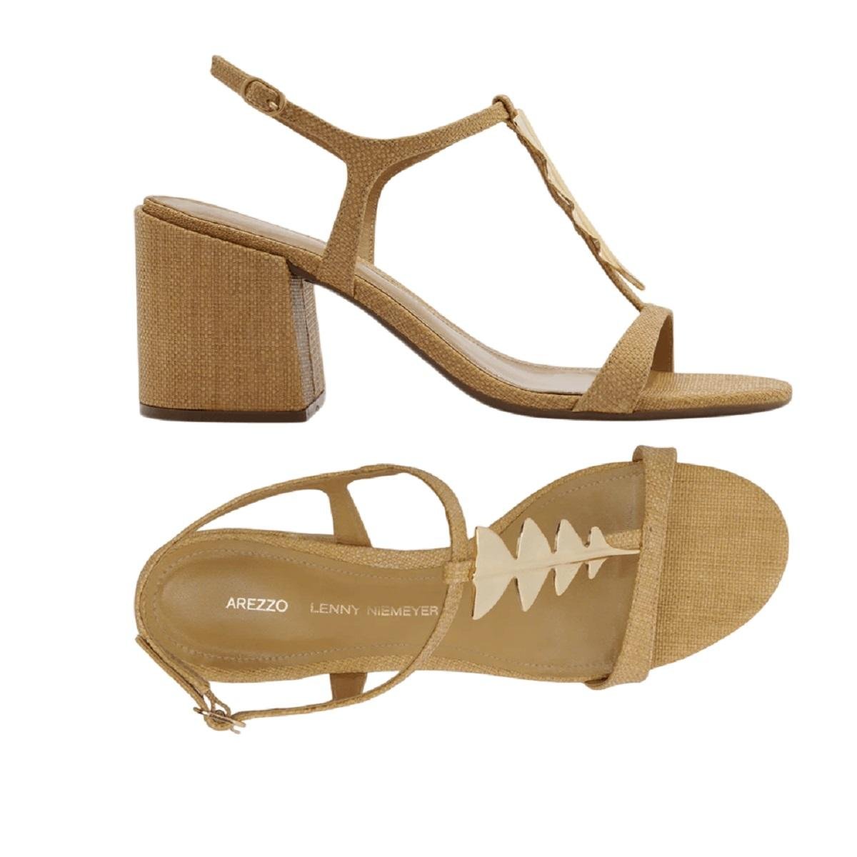 Sandália Salto Médio Feminino Arezzo A12463 Palha Bege 4