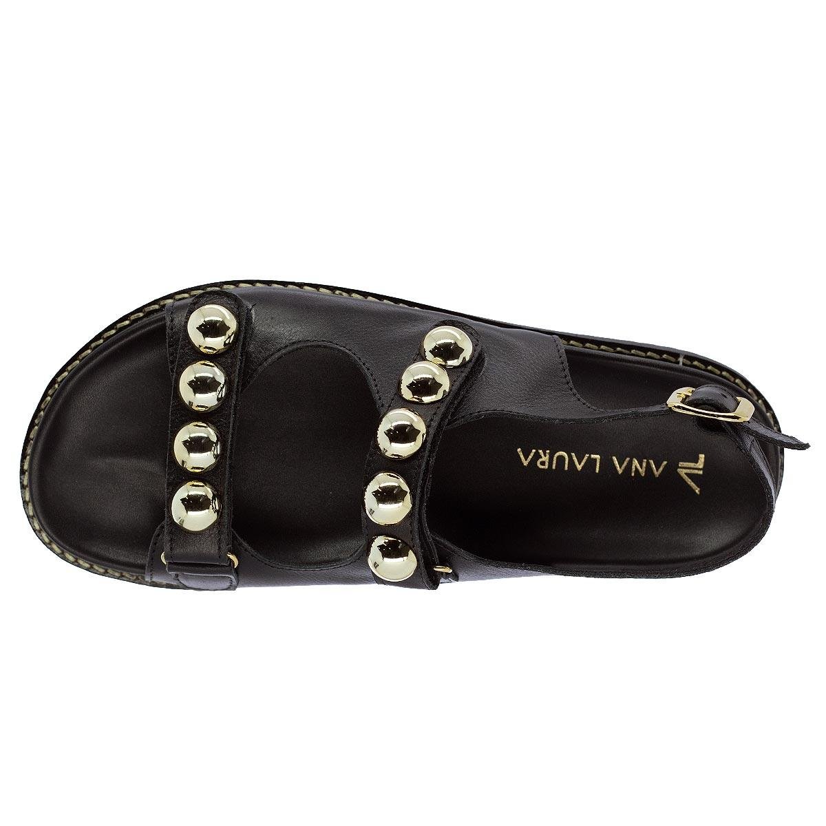 Sandália Papete Rasteira Feminina Ana Laura 25305 Preto Preto 3