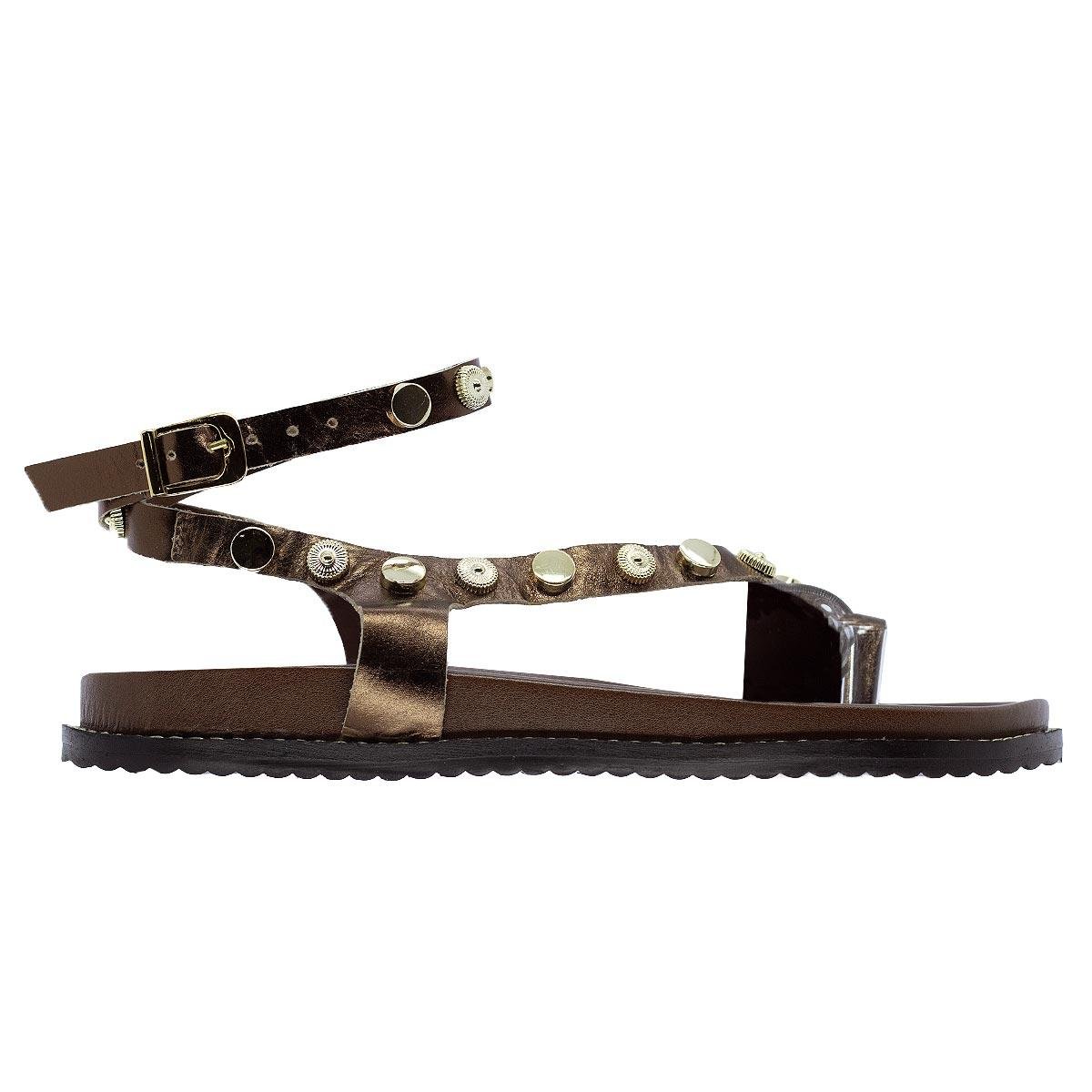 Sandália Papete Rasteira Feminina Ana Laura 25297 Marrom