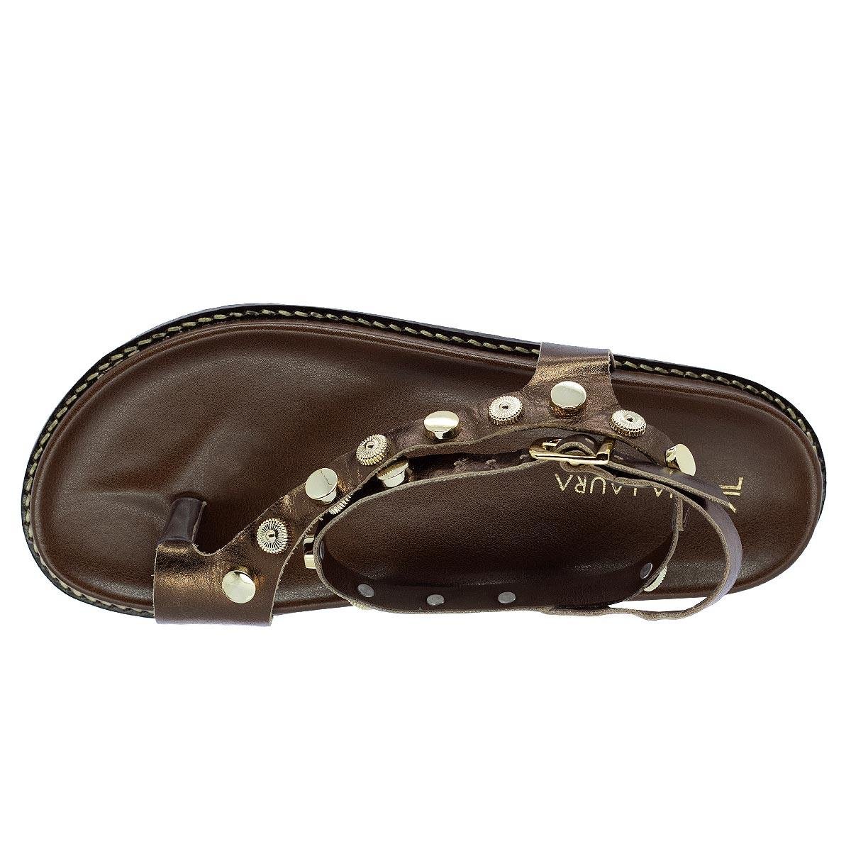 Sandália Papete Rasteira Feminina Ana Laura 25297 Marrom Bronze 3