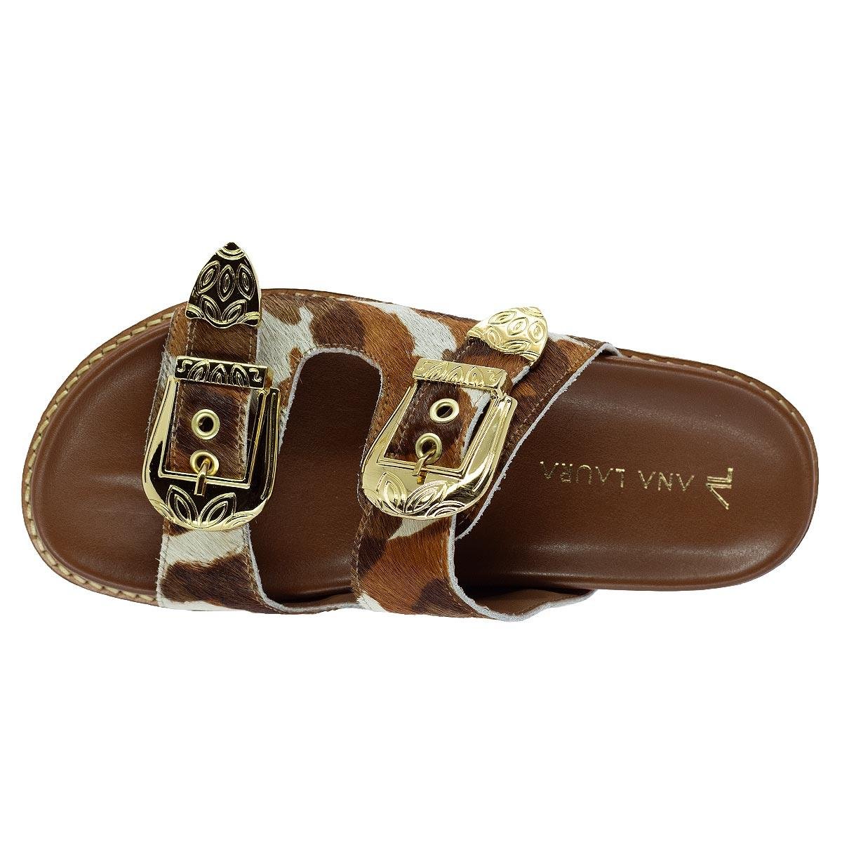 Tamanco Papete Rasteira Feminina Ana Laura 24750 Caramelo Animal Print 3