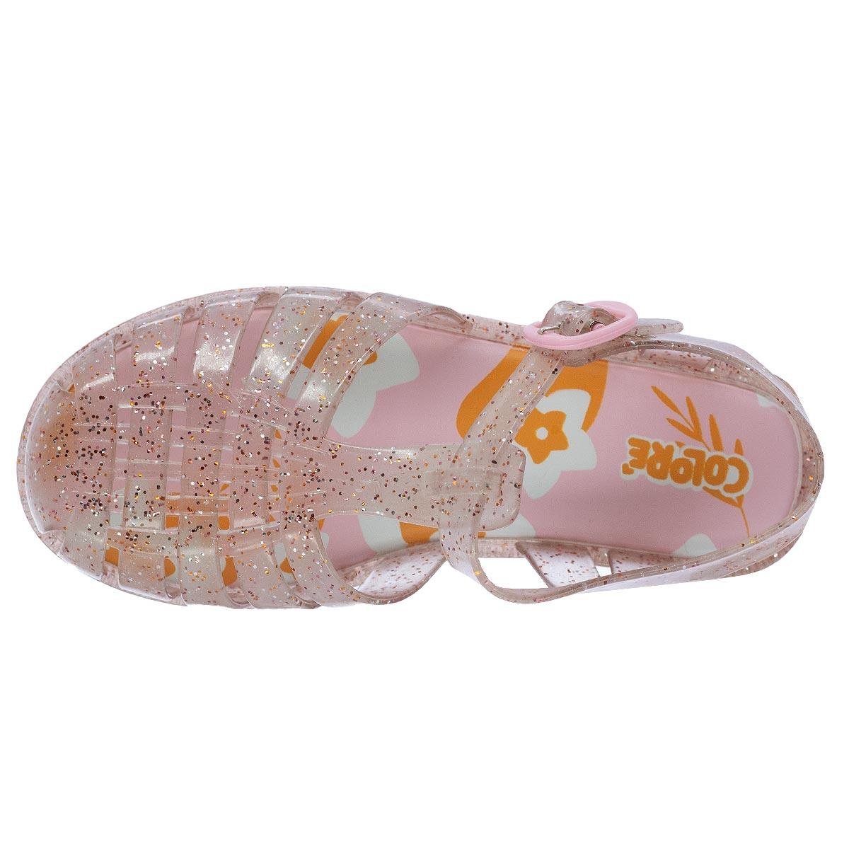 Sandália Menina Infantil Pimpolho Colorê 0140260C Transparente Dourado/Glitter 3