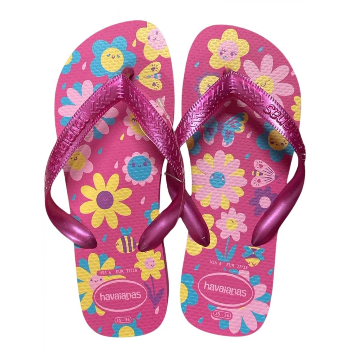 Chinelo Infantil Menina Havaianas Kids Flores 4000052 Pink