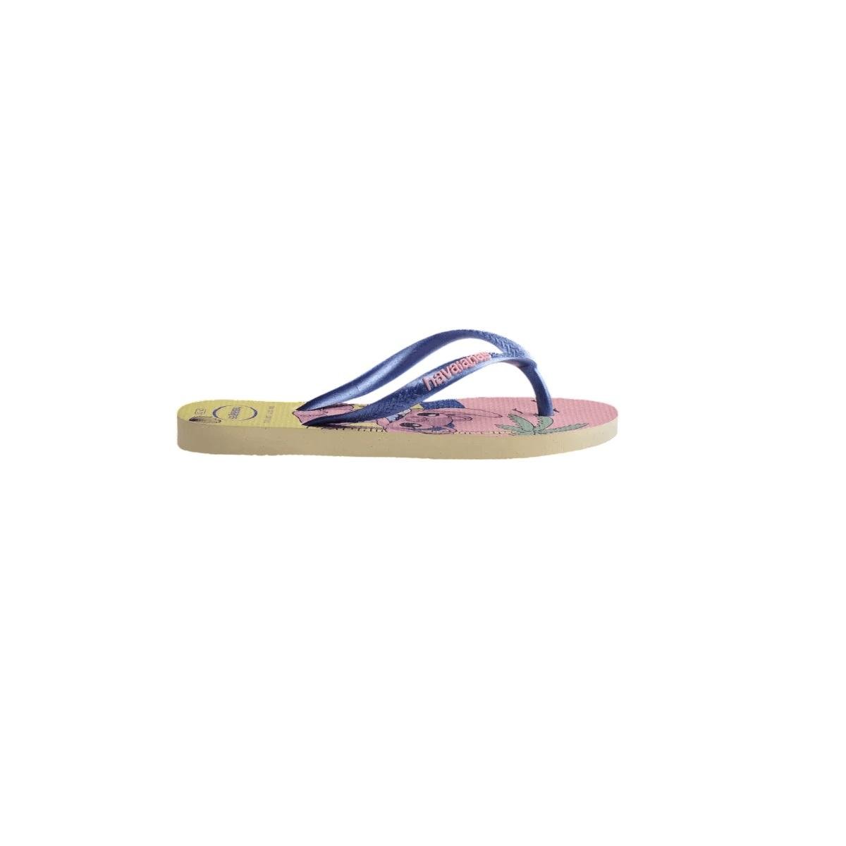 Chinelo Infantil Menina Havaianas Slim Stitch Creme Azul 2