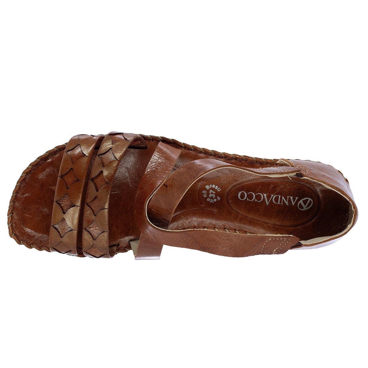 Sandália Rasteira Feminino Andacco 12380 Couro Marrom Marrom 3