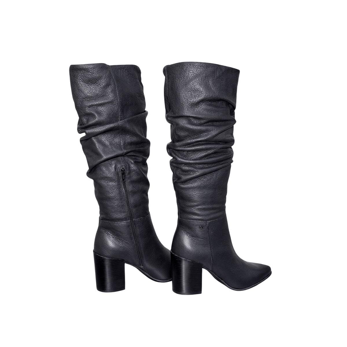 Bota Cano Longo Couro Engomado Feminina Bottero Preta Preto 3