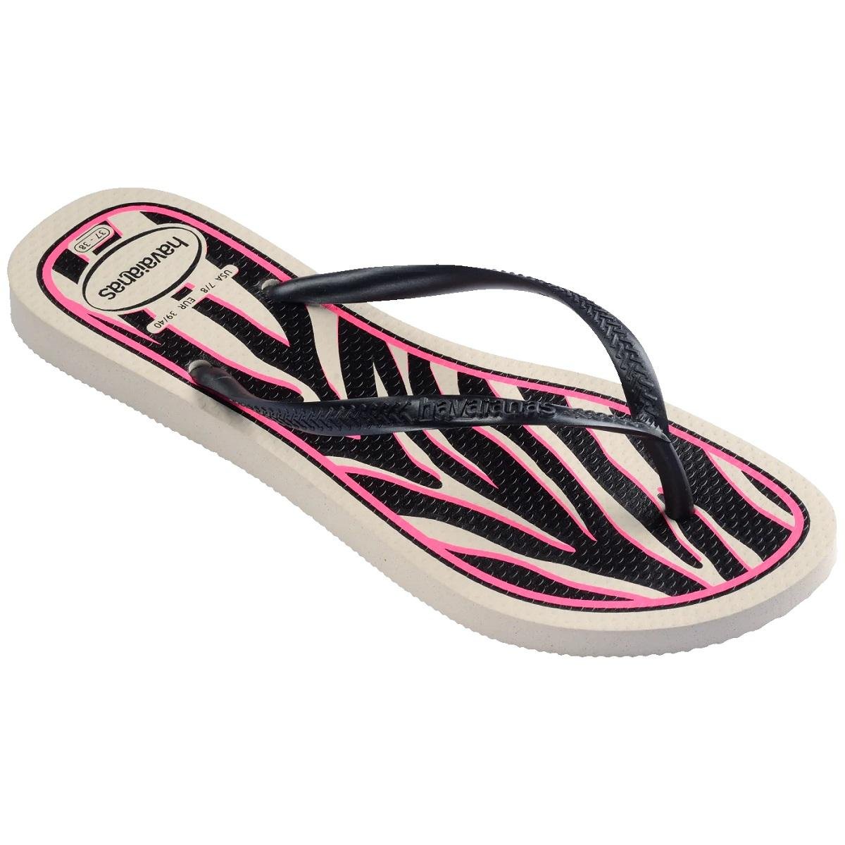 Chinelo Feminino Havaianas Slim Animals Bege Preto 3