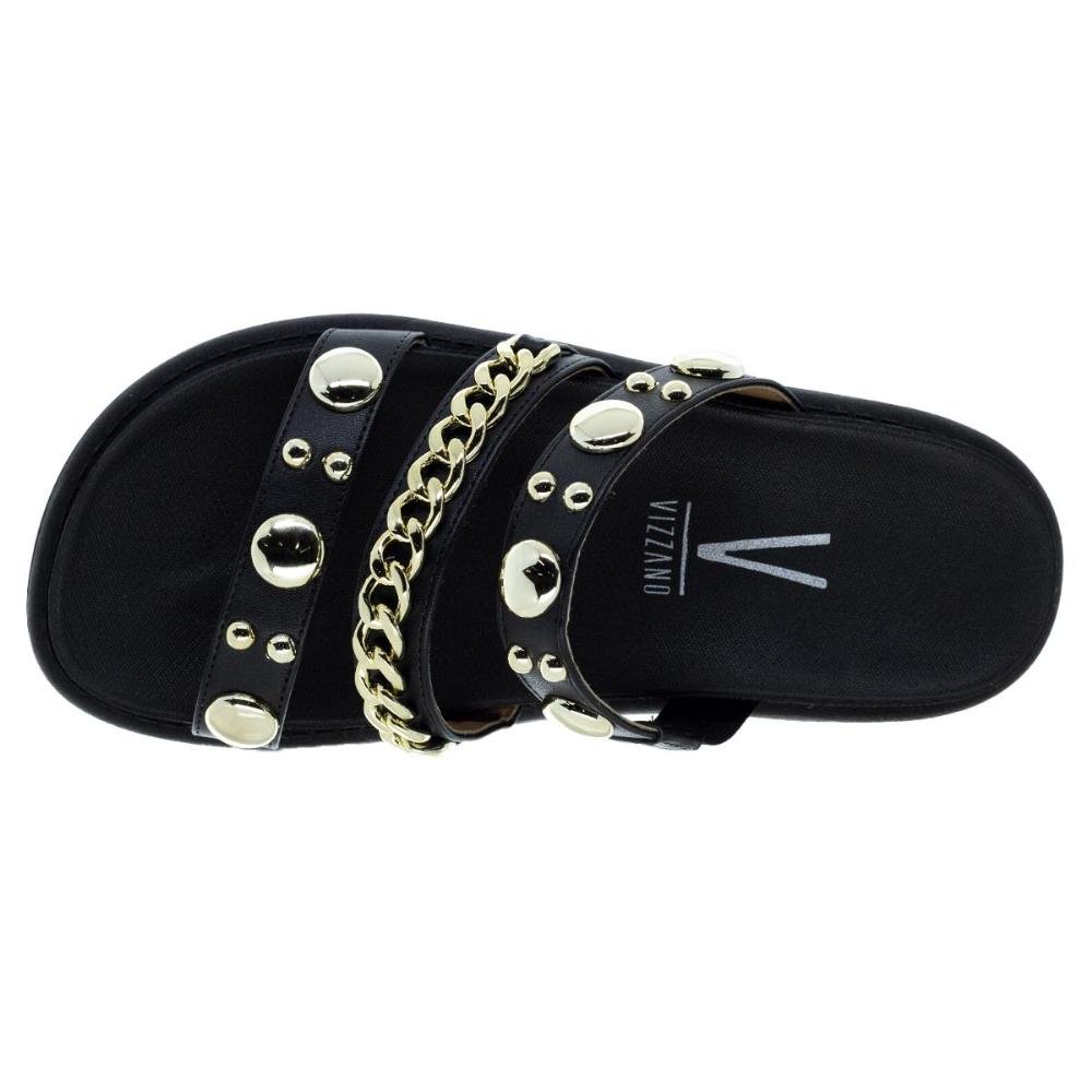 Sandália Papete Rasteira Feminina Vizzano 6510.102 Preto Preto 3