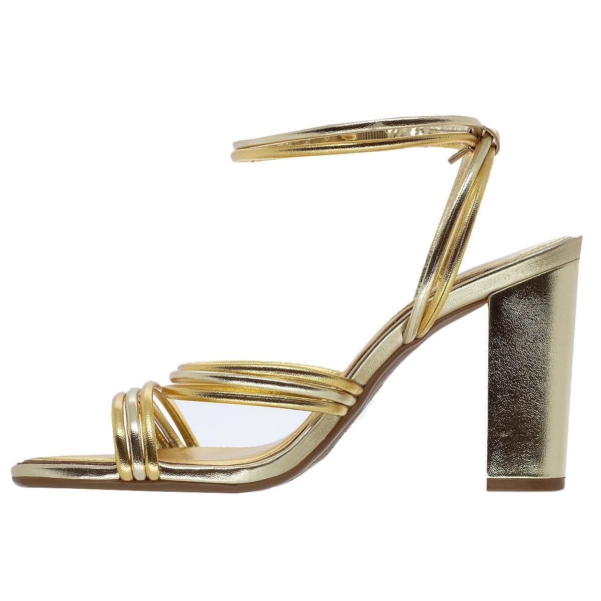 Sandália Salto Grosso Alto Feminina Arezzo A10281 Dourada Dourado 2