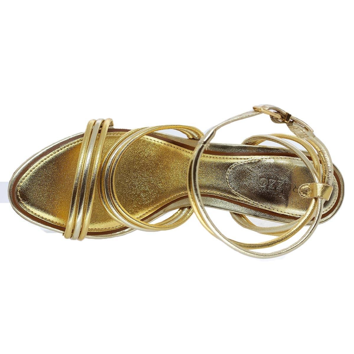 Sandália Salto Grosso Alto Feminina Arezzo A10281 Dourada Dourado 3