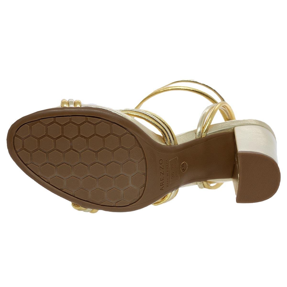 Sandália Salto Grosso Alto Feminina Arezzo A10281 Dourada Dourado 4