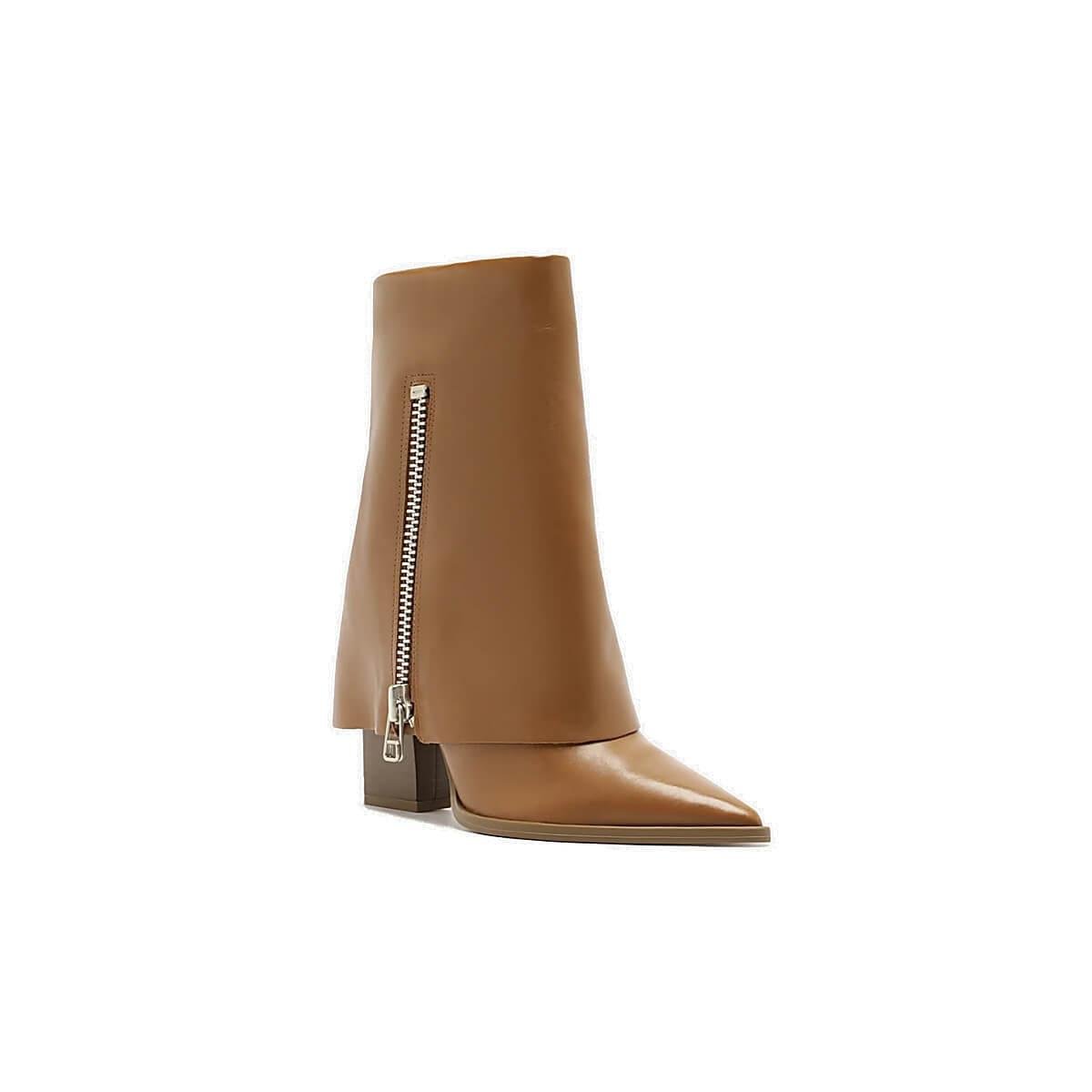 Bota Feminina Texana Cano Médio Arezzo Couro Caramelo Marrom 2