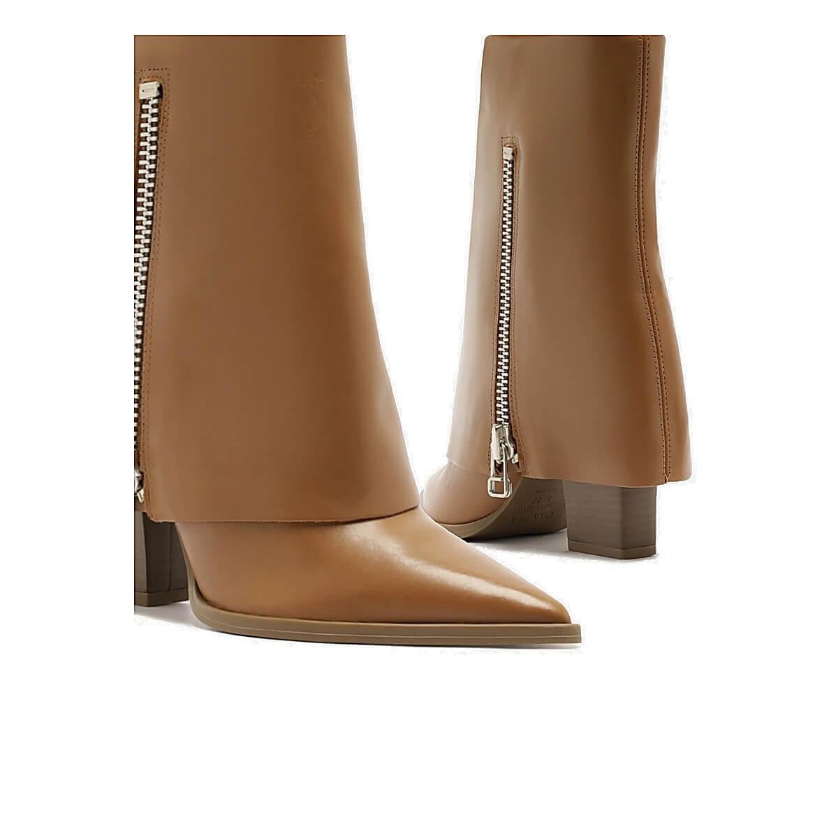 Bota Feminina Texana Cano Médio Arezzo Couro Caramelo Marrom 4