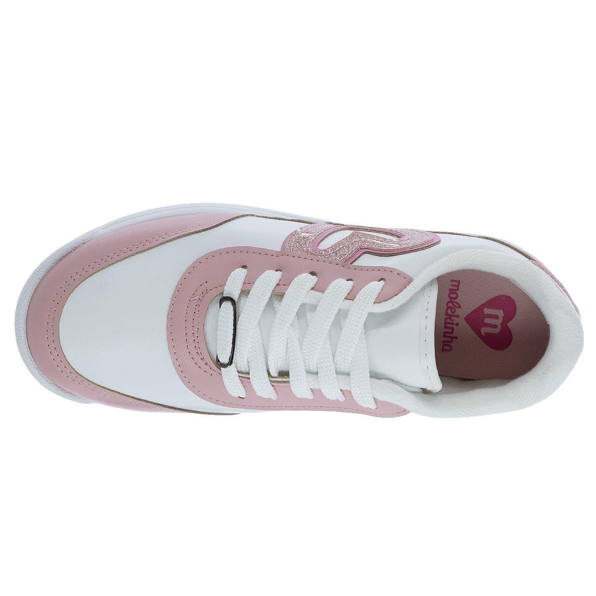 Tênis Casual Infantil Menina Molekinha 2583.107 Branco Branco/Rosa 3