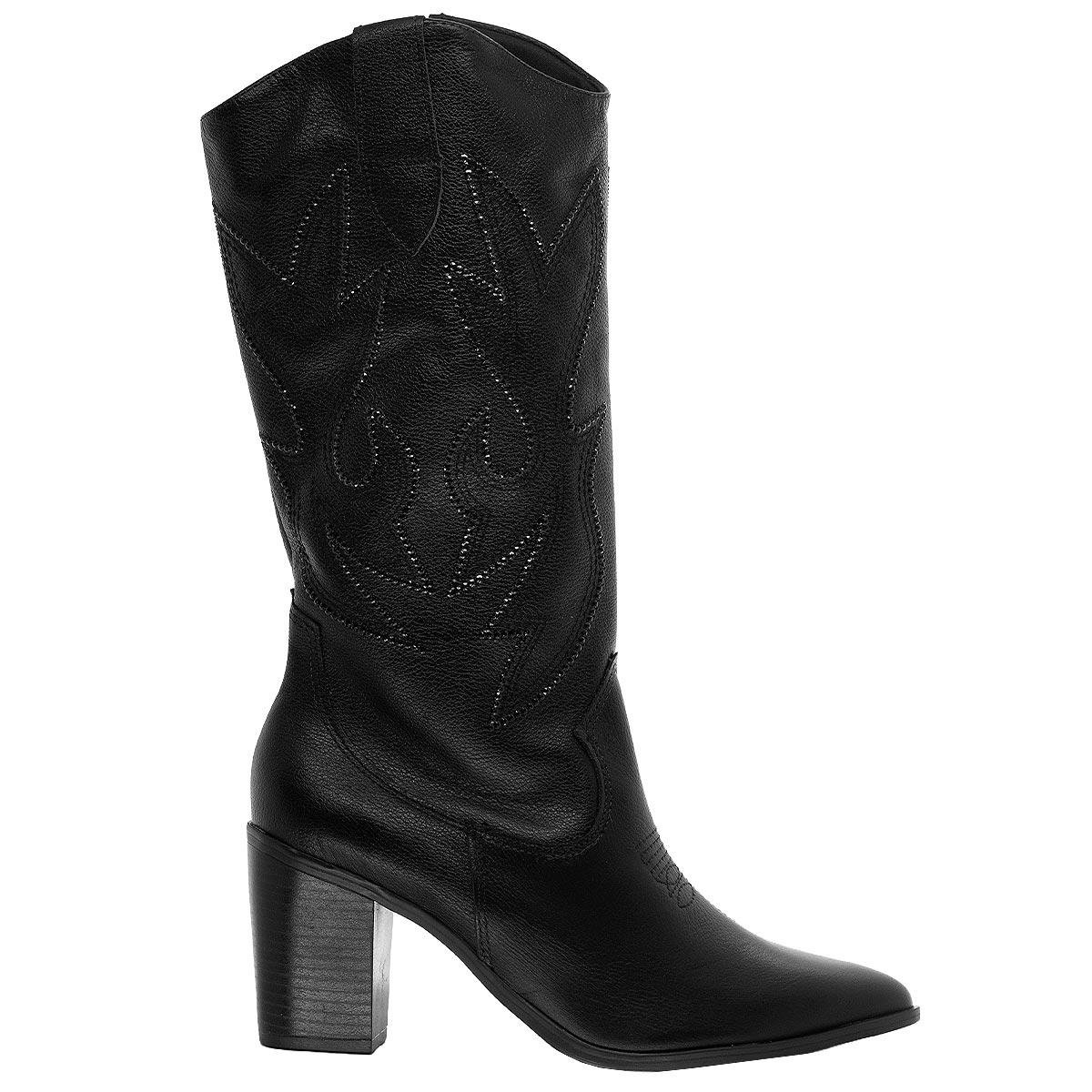 Bota Texana Cano Alto Feminina Via Marte 079.013 Preto Preto 1