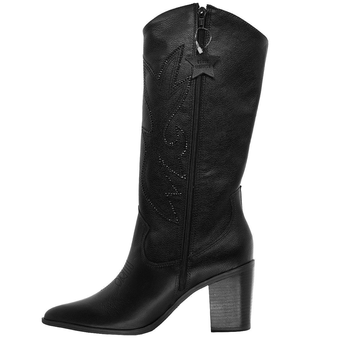 Bota Texana Cano Alto Feminina Via Marte 079.013 Preto Preto 2