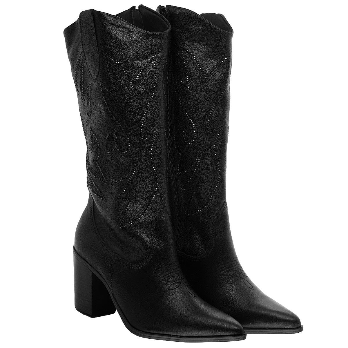 Bota Texana Cano Alto Feminina Via Marte 079.013 Preto Preto 3