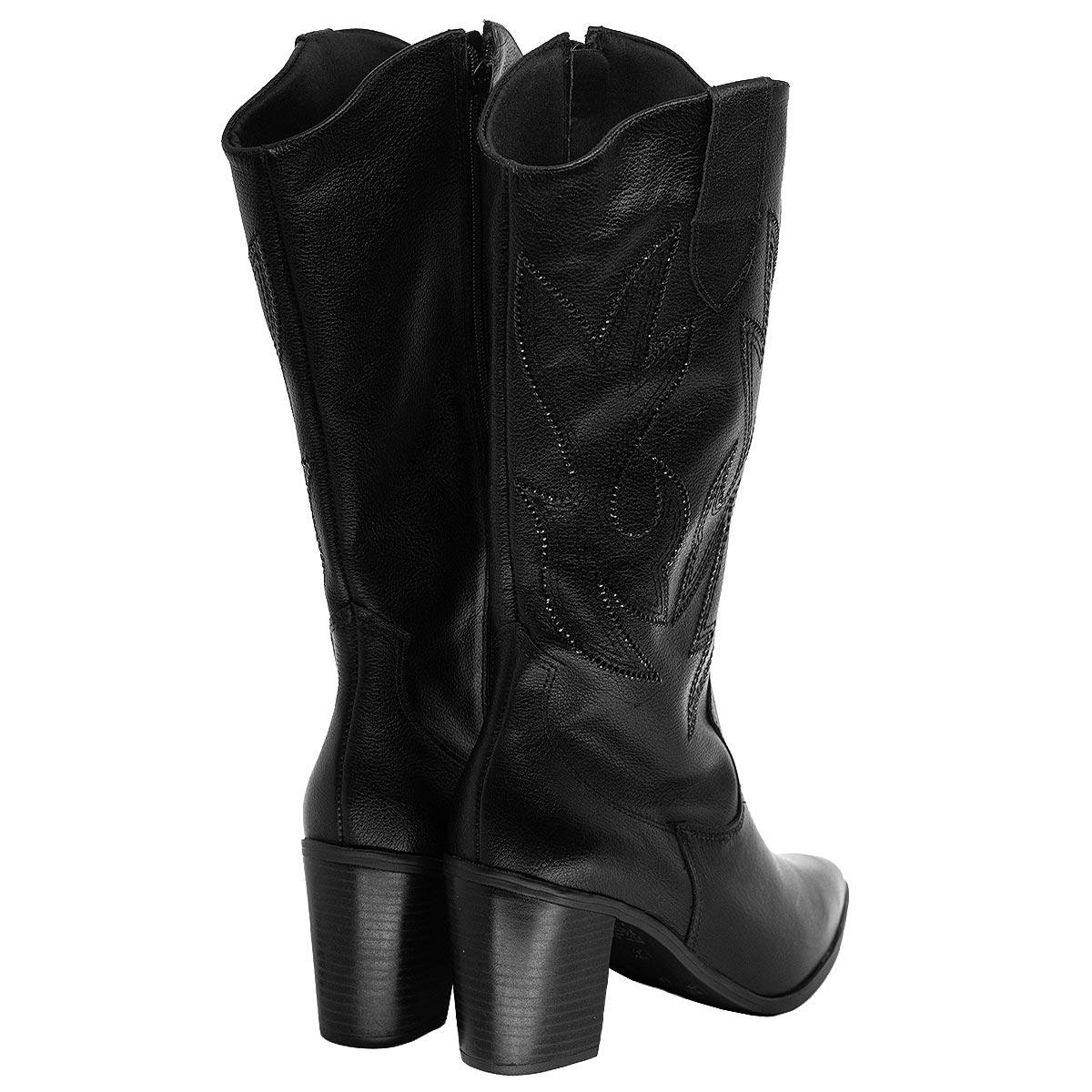 Bota Texana Cano Alto Feminina Via Marte 079.013 Preto Preto 4