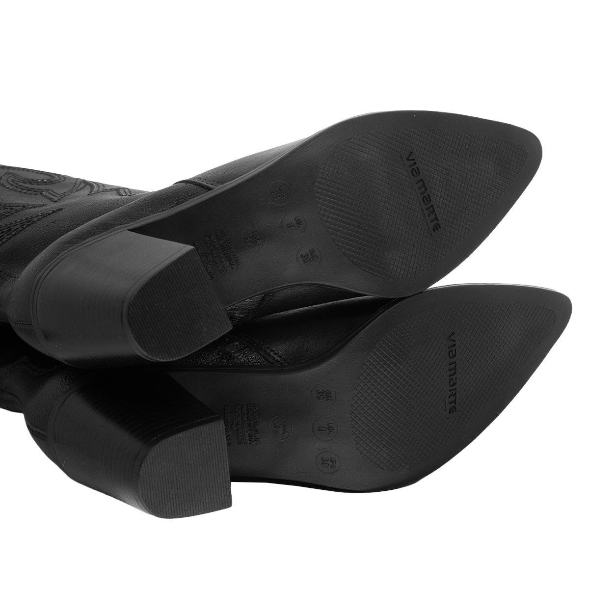 Bota Texana Cano Alto Feminina Via Marte 079.013 Preto Preto 5