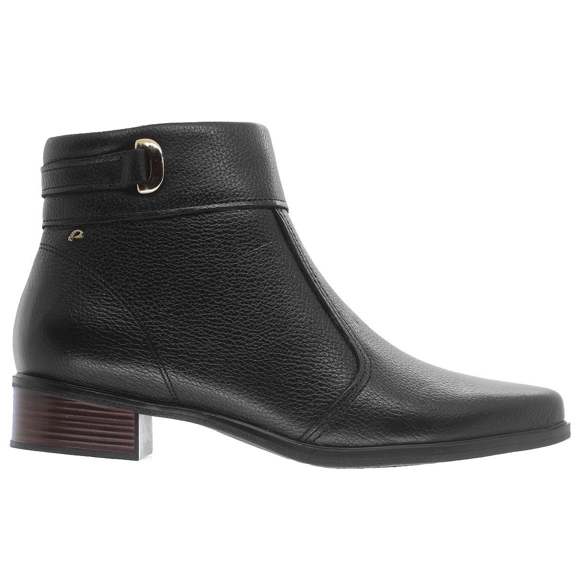 Bota Coturno Cano Curto Feminina Couro Pegada 282503-04 Preto