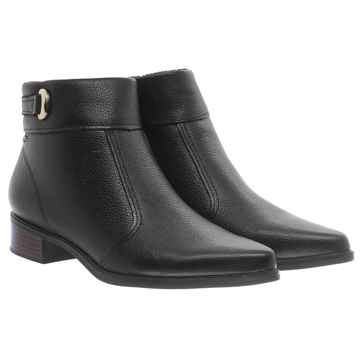 Bota Coturno Cano Curto Feminina Couro Pegada 282503-04 Preto Preto 3