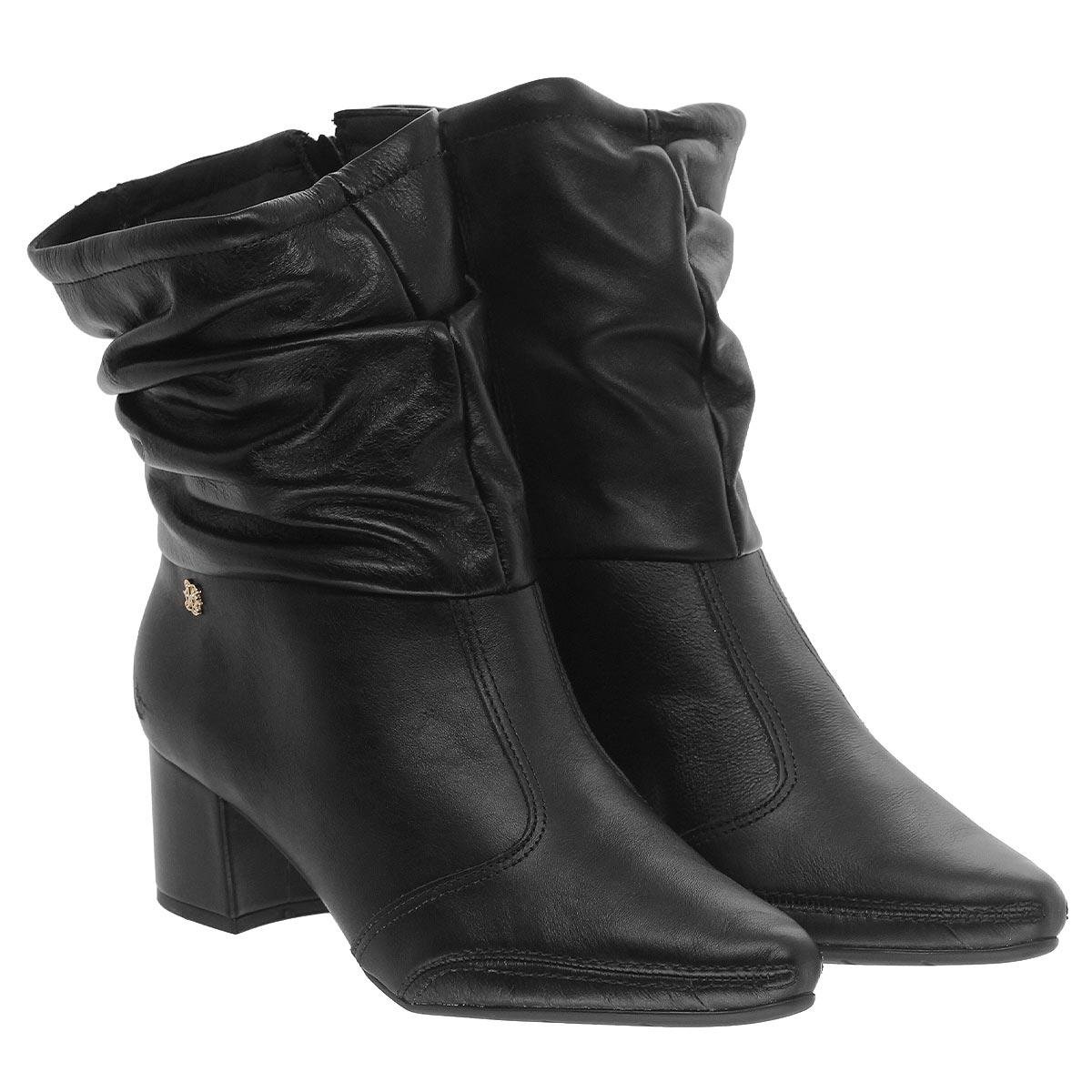 Bota Cano Curto Engomado Feminino Ramarim Preto Preto 3