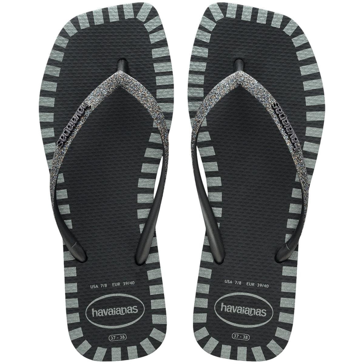 Chinelo Havaianas Feminino Top Square Glitter Grafite