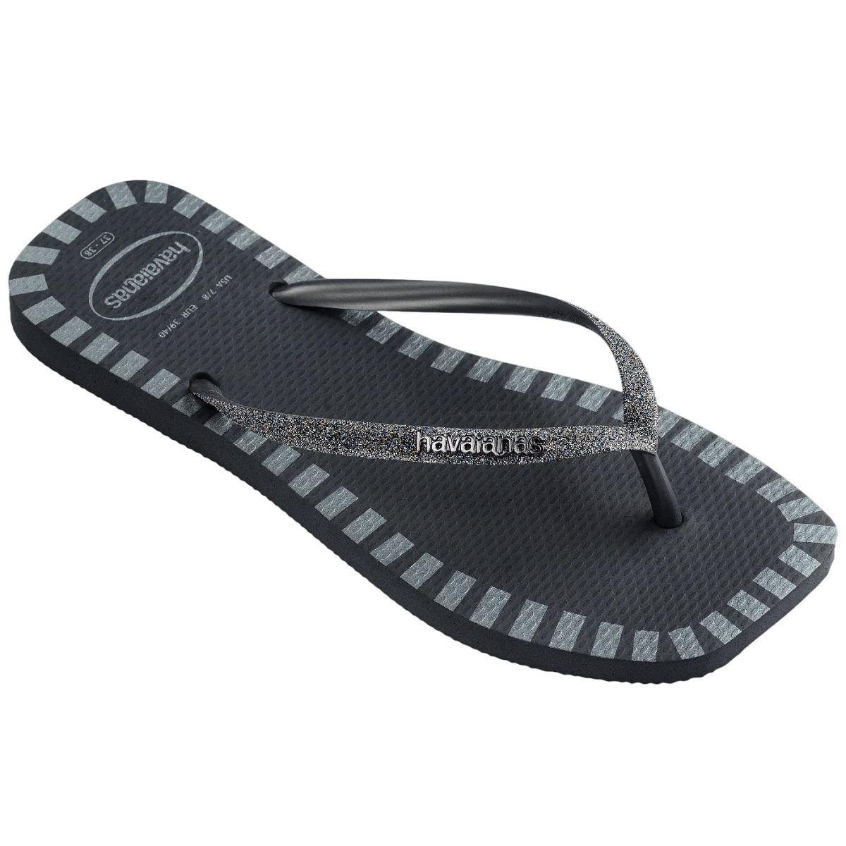 Chinelo Havaianas Feminino Top Square Glitter Grafite Preto 3