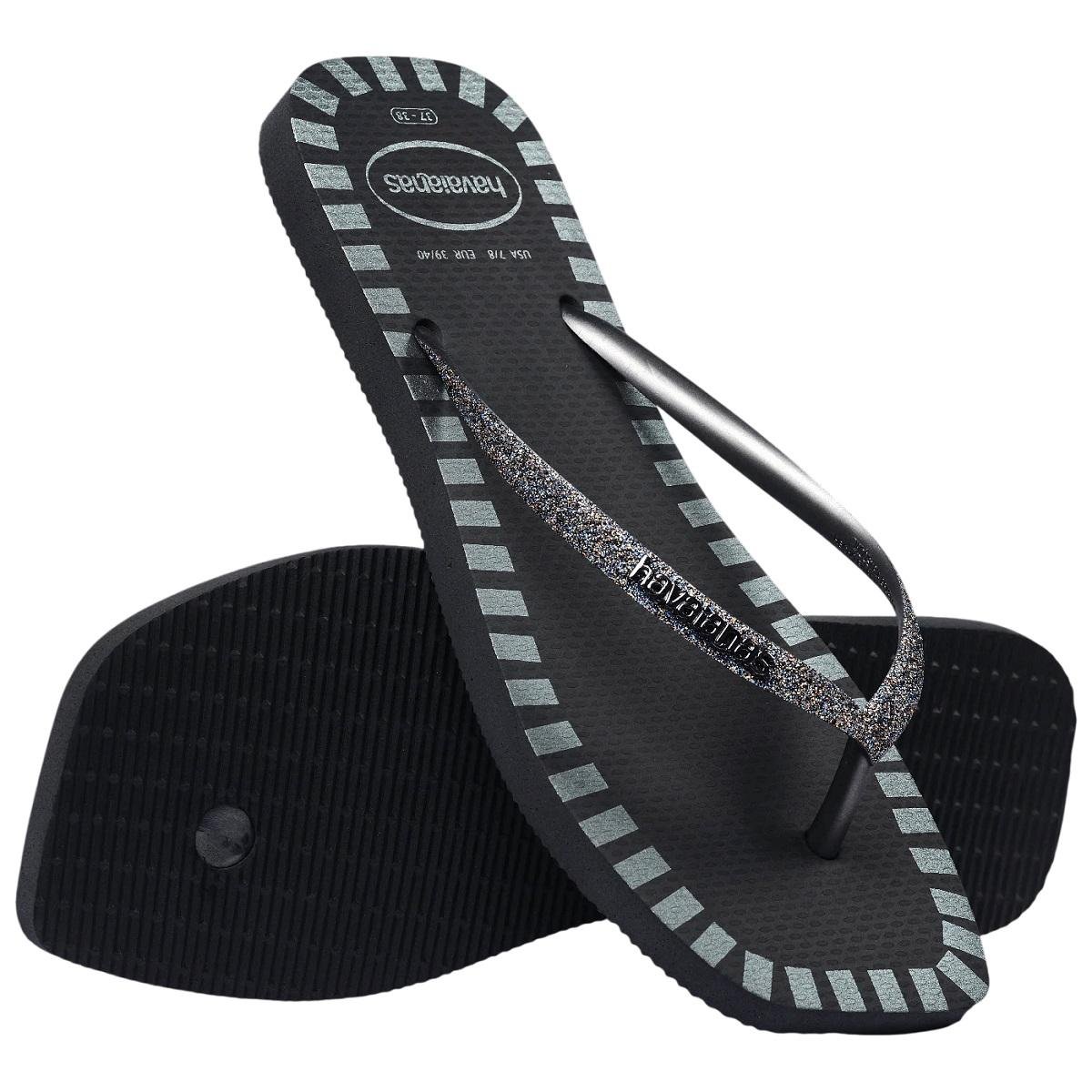 Chinelo Havaianas Feminino Top Square Glitter Grafite Preto 4