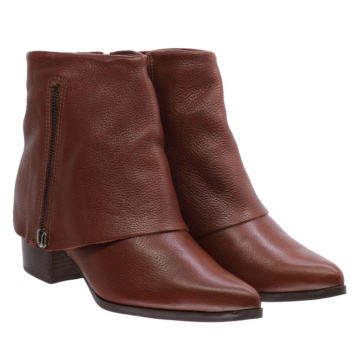 Bota Cano Curto Feminina Couro Bottero 349316-5 Marrom Marrom 3