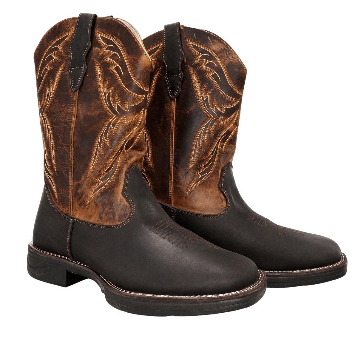 Bota Texana Masculina Cano Médio Big Bull Country Bordada Marrom Marrom 3