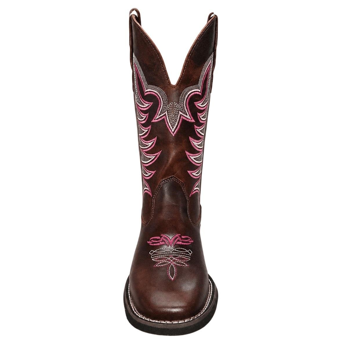 Bota Texana Feminina Cano Médio Big Bull Bico Quadrado Bordada Marrom Marrom 3